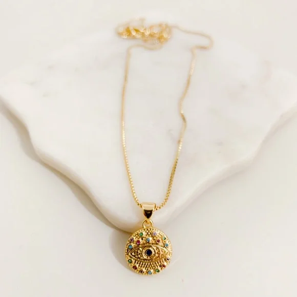 Colorful Evil Eye Necklace | 14k Gold Filled - Picture 3 of 8